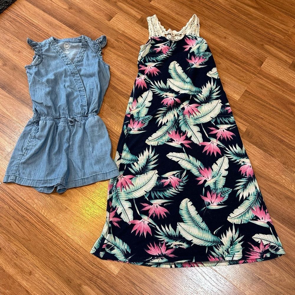 Girls Dress / Romper | Floral & Denim Patterns | Girls  size 7 - Medium